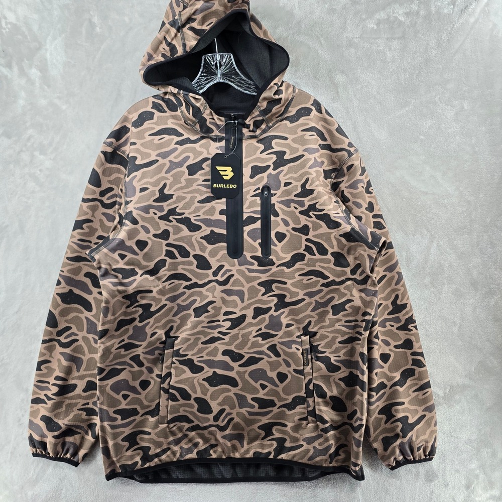 Burlebo Duke Tech Hoodie Mens Large Brown Camo Hunting Fleece DWR Mid Layer